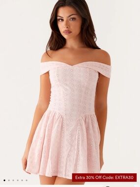 Peppermayo Pink One-Shoulder Eyelet Skater Dress